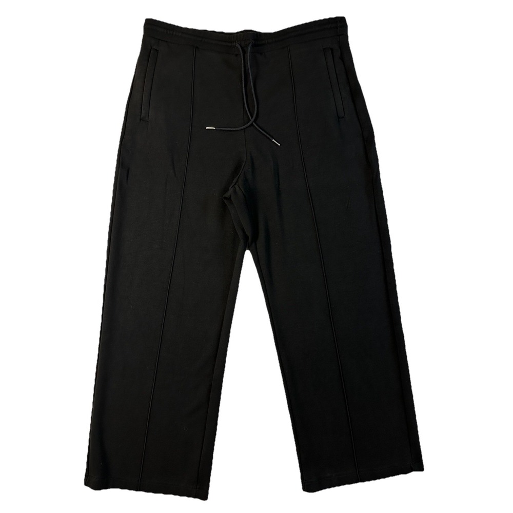 Theory Track Pant Double-Knit Jersey Wide Leg Crop Women Sz XL Soft Travel Black